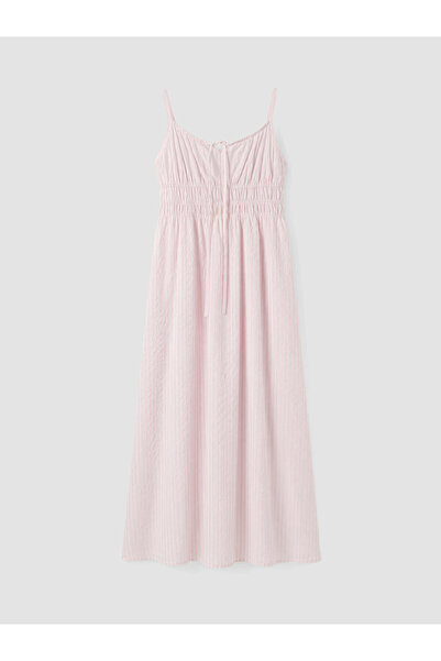 LC Waikiki Nevavm Striped Waist-Slit Dress with Drawstring and Straps