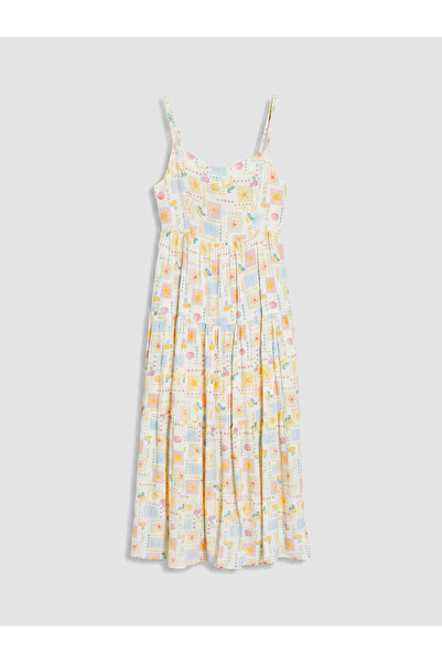 LC Waikiki Nevavm Heart Collar Patterned Layered Dress with Rope Straps