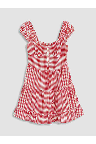 LC Waikiki Nevavm U-Neck Plaid Layered Mini Dress with a Difference