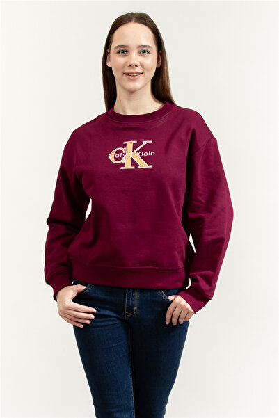 Calvin Klein Hanorac mov cu mânecă lungă, din bumbac, cu logo brodat, pentru ...