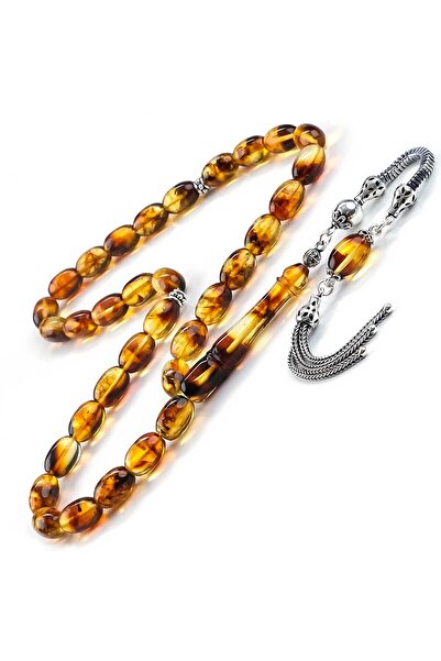 TESBİHCİBABA Old Class Single Chain Fossil Amber Prayer Beads