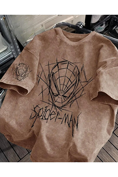 Toum Spider Printed Unisex Washable Vintage Oversize T-Shirt