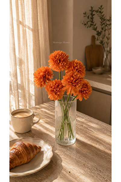 Mottogo Burnt Orange Artificial Chrysanthemum Bouquet with 7 Branches Decorat...