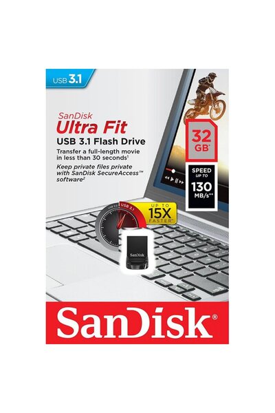 SanDisk Memorie USB Ultra Fit 32 GB, USB 3.1, Negru