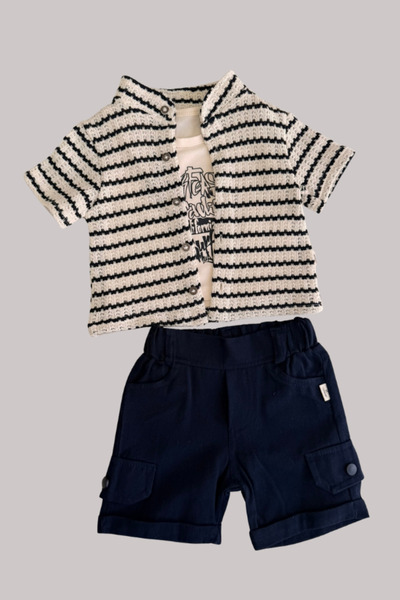 NOBLEKIDS Baby Boy Knitwear Top Cotton T-Shirt and Gabardine Pants Set