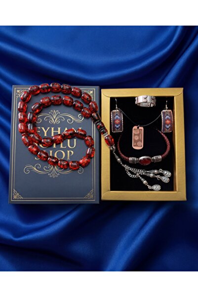 Special Seri Lüks Kitap Kutulu Bakır Takı Seti Ve Tesbih Kombini - Kolye Küpe Özel Tasarım Bileklik Yüzük 5 Parça Gösterişli Otantik Hediyelik - Doğum Günü Yıl Dönümü Sevgililer Günü Şık Hediye