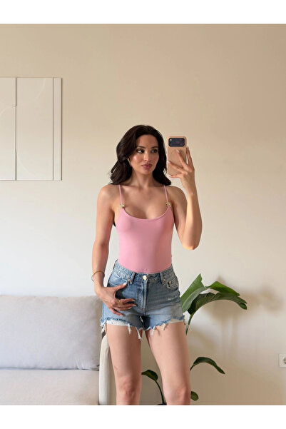 Zoom Butik Yıldız Aksesuar Bodysuit - PEMBE