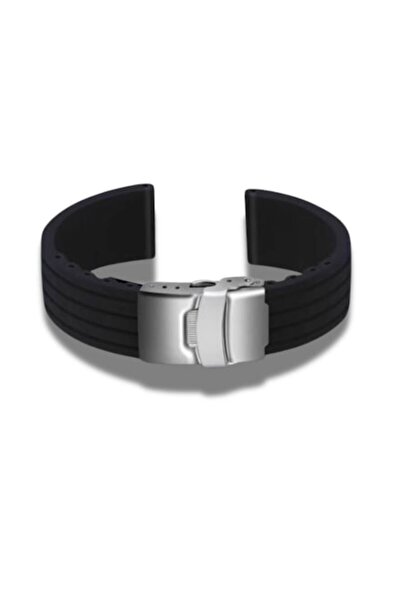 OEM Silicone Watch Strap, Linear Print, Plain, Silver Buckle, 18 mm, Black