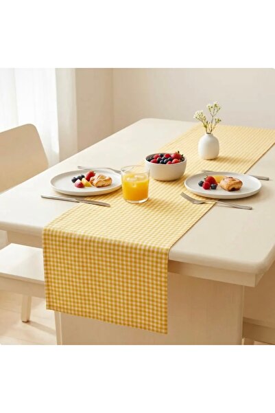 Sarı Pötikare Premium Duck Keten Runner