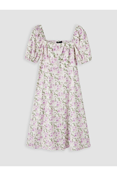 LC Waikiki Esvab • Modern & Distinctive Square Collar Floral Balloon Sleeve D...