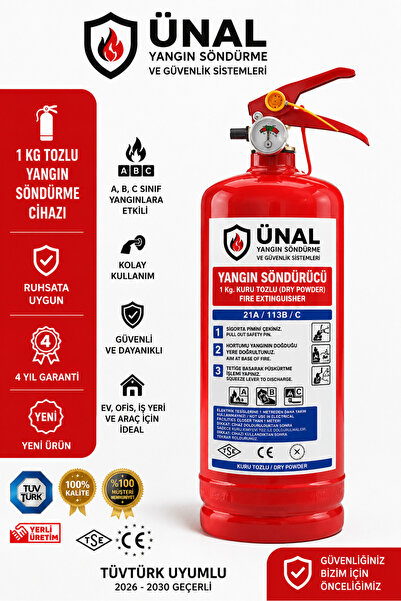 ünalgrup 1 kg Kuru Kimyevi Tozlu Yangın Söndürme Tüpü TÜVTÜRK Uyumlu TSE ve C...