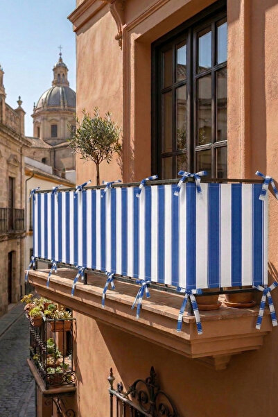 Monami Blue-White Lace-Up Decorative Balcony Covering Tarpaulin That Provides...