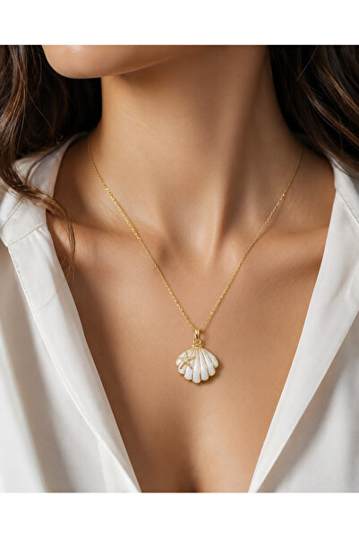 mischa jewelry Deniz kabuğu figürlü gold renk kadın kolyesi yaz temalı şık takı