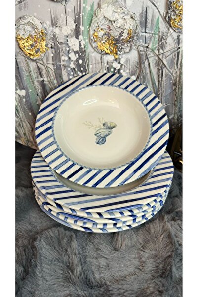 BİEV Mnd003 Blue Side 6 Prç Porselen Yemek Tabağı 21.5 cm