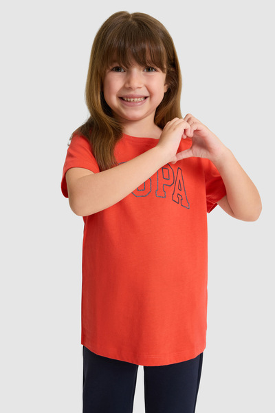 U.S. Polo Assn. Kız Çocuk Kırmızı Fit Bisiklet Yaka Basic Tişört 50325631-VR213