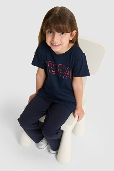 U.S. Polo Assn. Kız Çocuk Bisiklet Yaka Lacivert Basic Tişört 50325631-VR033