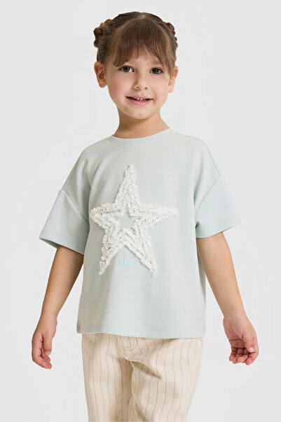 Girl Crew Neck Water Green T-Shirt50325658-VR083