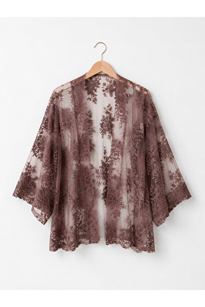 Retrobird Design Transparent Lace Boho Mini Kimono Women's Mink