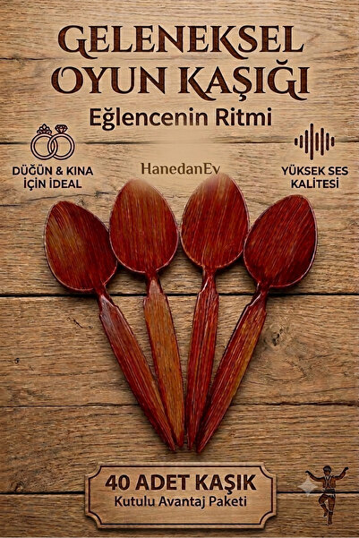 Hanedanev 40 Adet Kutulu Ahşap Görünümlü Plastik Kaşık Oyun Kaşığı Düğün Kına...