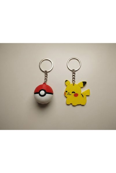 3D Layshop Set of 2 Anime Catch Ball and Movable Yellow Hero Keychains - 3D Articulated Bag Ornament