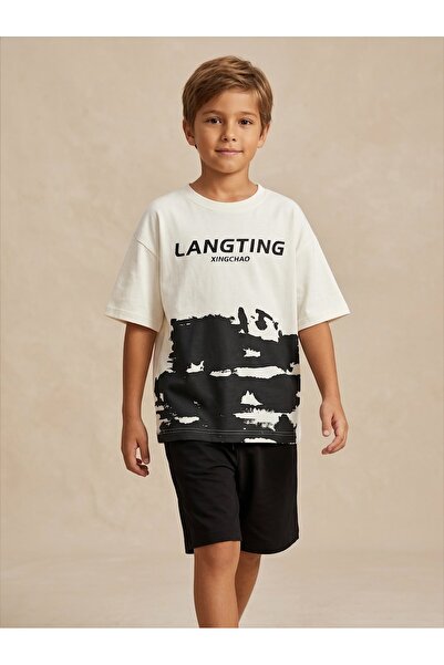 eradkids Organic Cotton Boys' Set – Oversized Printed T-Shirt and Shorts 2-Pi...