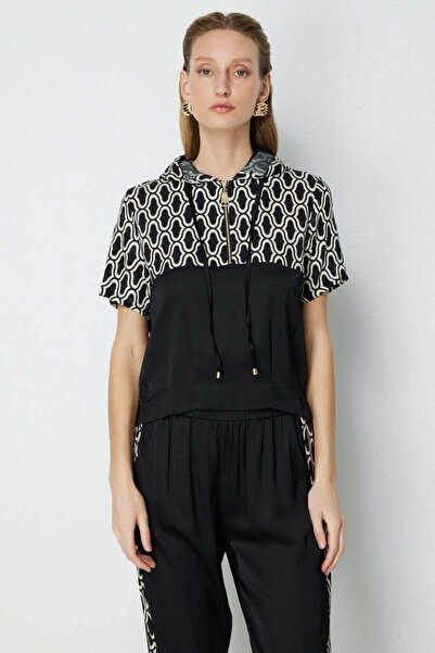 On Fashion Eşf. Top Patterned Hooded Short Sleeve