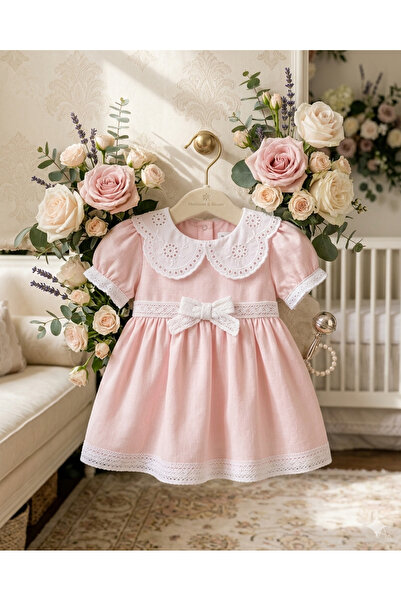 Bebedexs plus Fisto Detaylı Keten Bebe Elbise