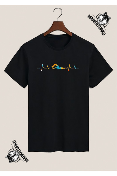 MarkaTurko Swimmer Special Design Printed Black T-Shirt