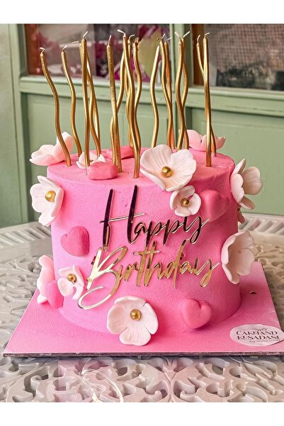 Happy Birthday Gold Ayna Pleksi Pasta Önü Yazısı | Pasta Dekoru