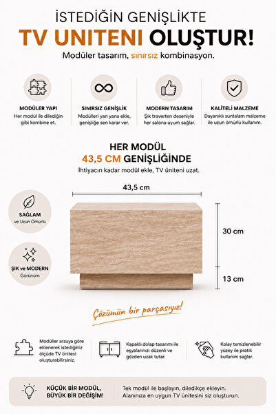 webotto 8 Alpiz Genişletilebilir Modüler Tv Ünitesi Traverten Desen Modern Ka...