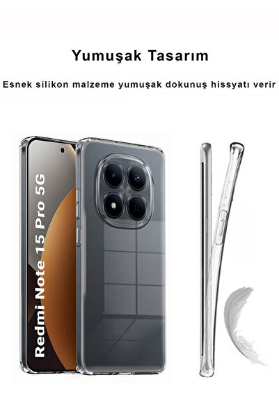CEPSTOK Redmi Note 15 Pro 5G Kılıf Şeffaf Kamera Korumalı Esnek Yumuşak Silikon