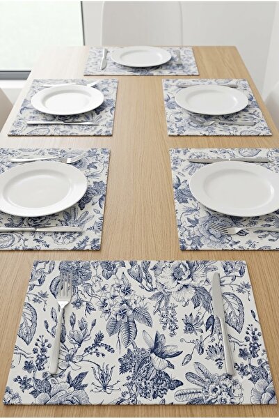 Rona Home Текстилна подложка за маса с флорални мотиви, 35x45 см, със сини ли...