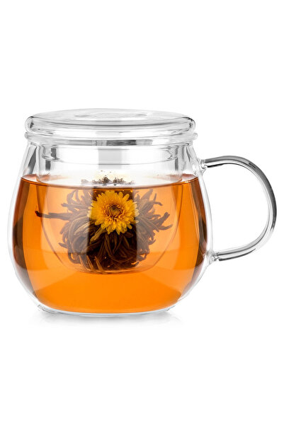 Orion Cană de ceai din sticlă cu infuzor și capac 400 ml