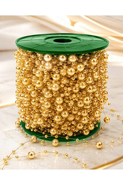 BERAYE Gold Renk Metrelik İnci - Misinalı Şerit İnci Bohça Süsleme Kına Nişan...