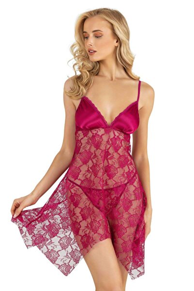 ahu lingerie قميص نوم نسائي قصير بقصة غير متماثلة وتفاصيل من الساتان والتول م...