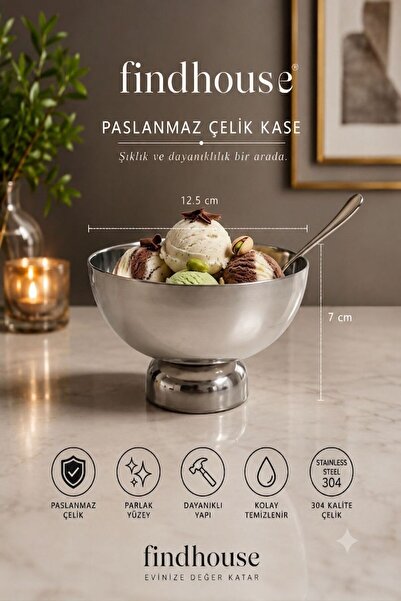 findhouse Paslanmaz Çelik Büyük Boy Sunumluk Ayaklı Pilav Ölçeği , Dondurma ,...