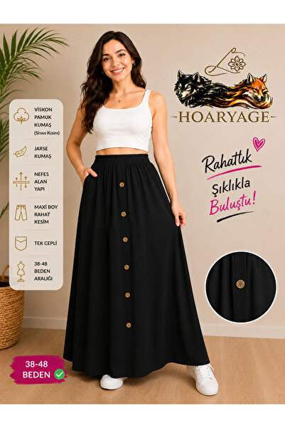 hoaryage Elastic Waist Button Detailed Jersey Fabric Maxi Skirt, Prayer Skirt...