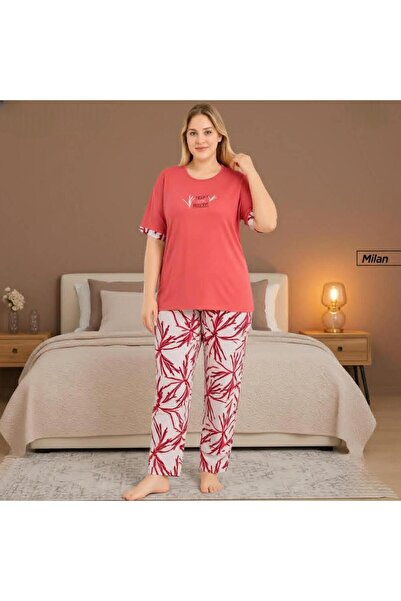 Pijamoni Ženska milanska pidžama veće veličine, kratki rukavi, tanki set 7665...