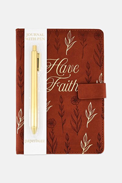 Paperbuzz Have Faith Leather Journal Notebook With Pen Set, Multicolor