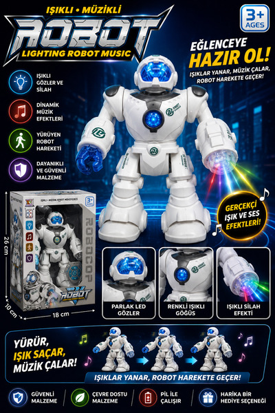 Kidora Toys Elektronik Robot Oyuncak Işıklı Sesli Yürüyen Robot Çocuk Oyuncağ...