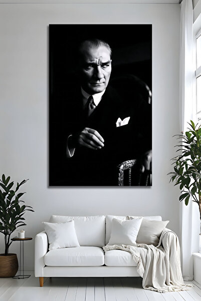 Parıltı Yayınları Mustafa Kemal Atatürk Cam Tablo Lüks Siyah Beyaz Ofis Salon...