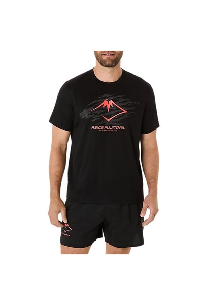 Asics Tricou de alergare pentru bărbați Fujitrail Logo SS 2025 - Negru/Coral-S