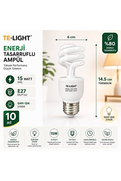 Dila’s home 10 Adet | 15 Watt | Tasarruflu Ampül | Sarı Işık | E27 Duy'lu
