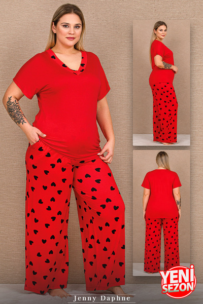 Jenny Daphne Set de pijamale din viscoză pentru femei de mărime mare, cu mode...