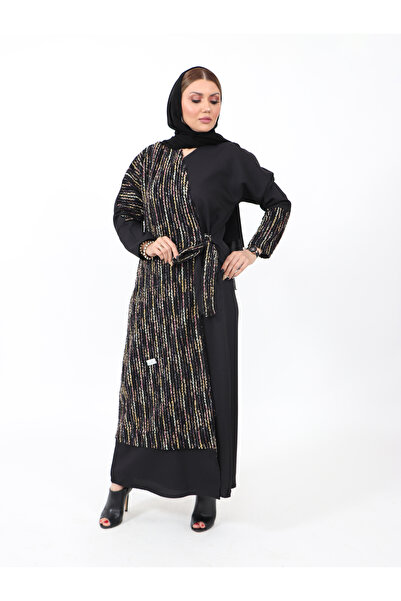 Stylish Fashion عباية شتوية من ستايلش فاشن بلون أسود ومزيج من الألوان الشتوية...