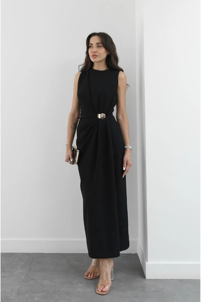 My Blog Rochie lungă cu cataramă aurie neagră - 8191
