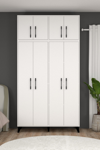MOBİLİQUE Aras Sekiz Kapaklı Modern Beyaz Gardırop XL
