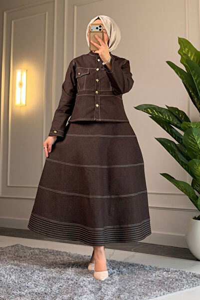 Suede Style 6391 - طقم تنورة كارديجان كاجوال مريح من قماش الكارديجان
