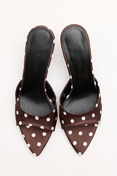 LUTVELIZADE Heeled Shoes 2525 - Pointed Toe Bitter Brown Polka Dot Women's He...