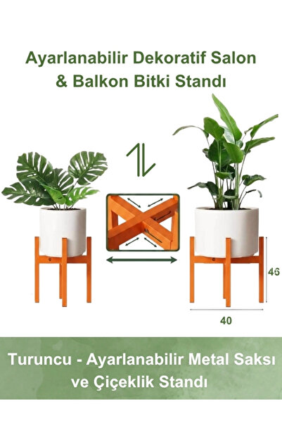 Adowan Ayarlanabilir Metal Saksı ve Çiçeklik Standı | Turuncu Mat | Dekoratif...